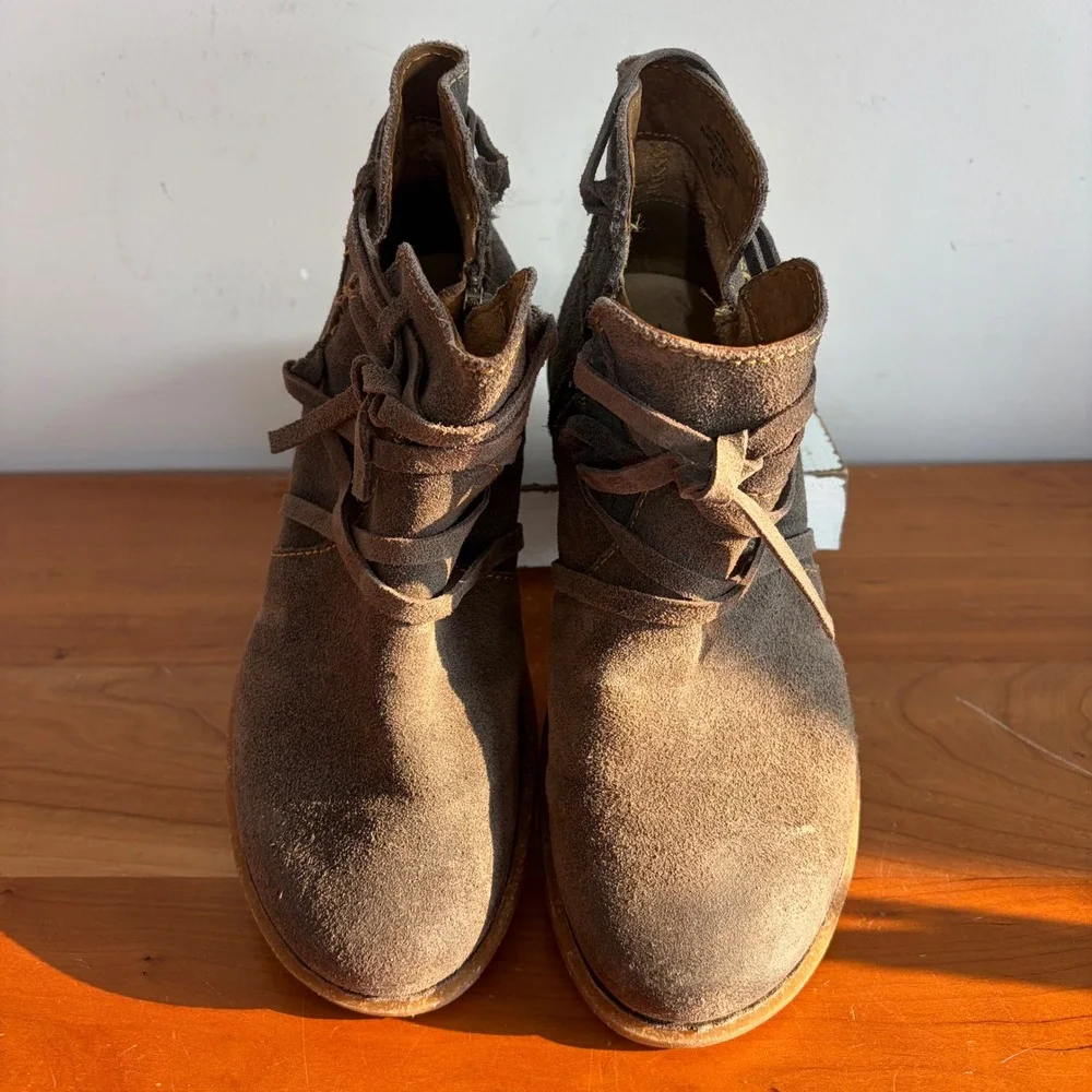 Born Womens Brown Suede Wrap Ankle Boots BR0013642 Size 8 Boho Booties